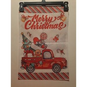 NEW 1pc Double Sided Merry Christmas Garden Flag 12x18 Red Truck With Decoration